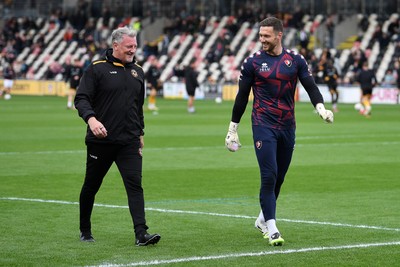 181025 - Newport County v Cheltenham Town - Sky Bet League 2 - Newport County Assistant Manager, Wayne Hatswell and Joe Day of Cheltenham Town