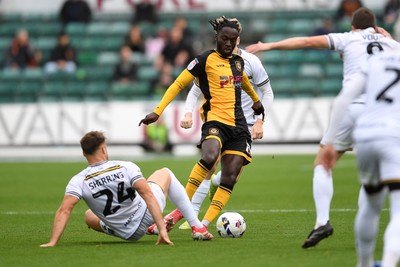 181025 - Newport County v Cheltenham Town - Sky Bet League 2 - Cameron Antwi of Newport County is challenged by Sam Sherring of Cheltenham Town
