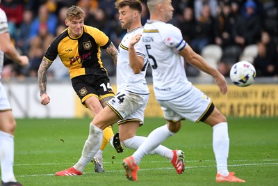 181025 - Newport County v Cheltenham Town - Sky Bet League 2 - Kai Whitmore of Newport County hits the post