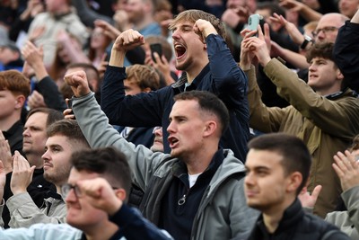 181025 - Newport County v Cheltenham Town - Sky Bet League 2 - Cheltenham fans celebrate the win at full time