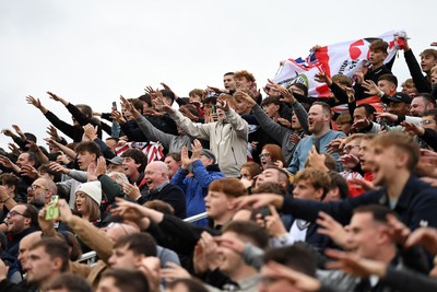 181025 - Newport County v Cheltenham Town - Sky Bet League 2 - Cheltenham fans celebrate the win at full time