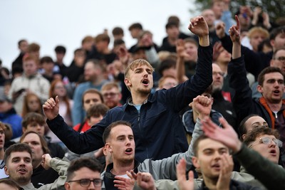 181025 - Newport County v Cheltenham Town - Sky Bet League 2 - Cheltenham fans celebrate the win at full time
