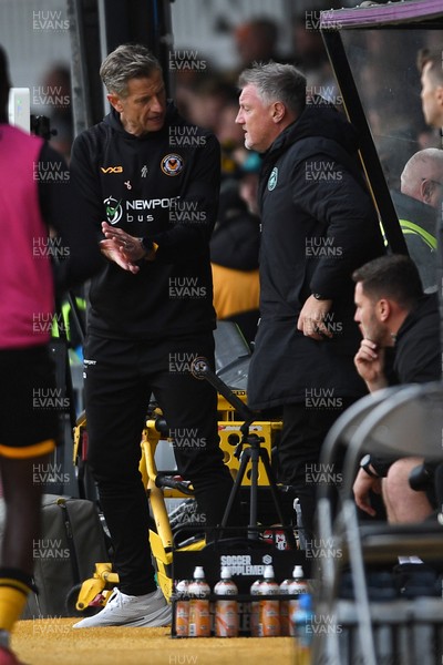 181025 - Newport County v Cheltenham Town - Sky Bet League 2 - Newport County Manager, David Hughes and Newport County Assistant Manager, Wayne Hatswell