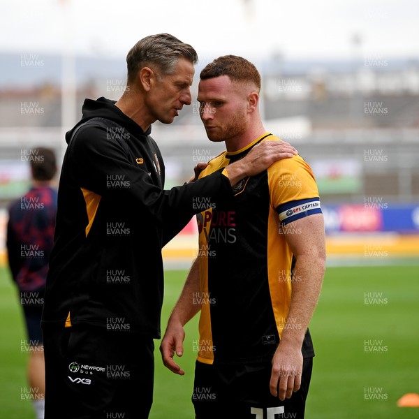 181025 - Newport County v Cheltenham Town - Sky Bet League 2 - Newport County Manager, David Hughes with Lee Jenkins of Newport County before kick off