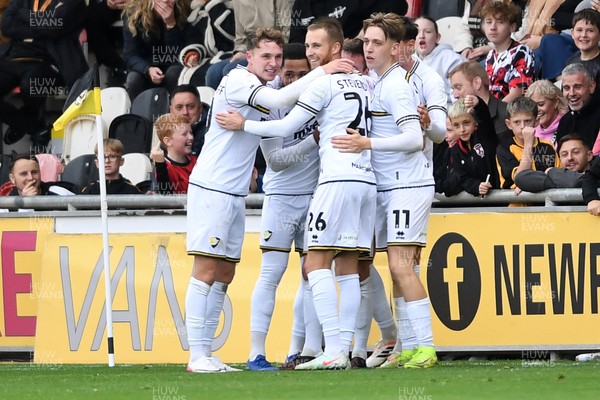 181025 - Newport County v Cheltenham Town - Sky Bet League 2 - Luke Young of Cheltenham Town celebrates scoring a goal with team mates