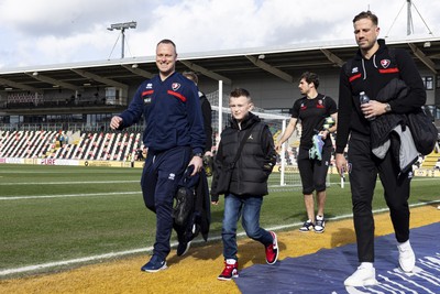 220225 - Newport County v Cheltenham Town - Sky Bet League 2 - Cheltenham Town manager Michael Flynn arrives ahead of the match