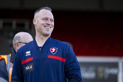 220225 - Newport County v Cheltenham Town - Sky Bet League 2 - Cheltenham Town manager Michael Flynn arrives ahead of the match