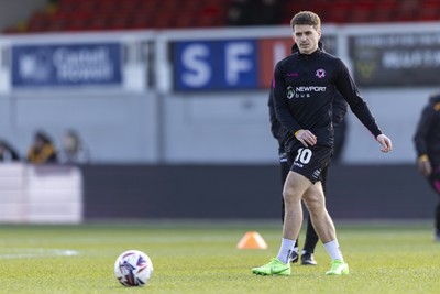 220225 - Newport County v Cheltenham Town - Sky Bet League 2 - Oliver Greaves of Newport County during the warm up