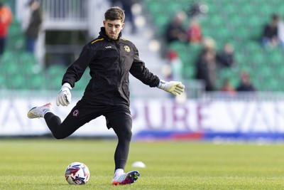 220225 - Newport County v Cheltenham Town - Sky Bet League 2 - Newport County goalkeeper Lewis Webb during the warm up