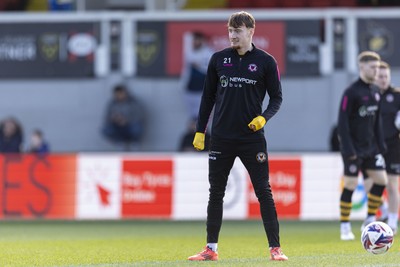 220225 - Newport County v Cheltenham Town - Sky Bet League 2 - Michael Spellman of Newport County during the warm up