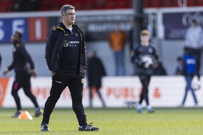 220225 - Newport County v Cheltenham Town - Sky Bet League 2 - Newport County manager Nélson Jardim during the warm up