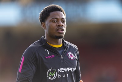 220225 - Newport County v Cheltenham Town - Sky Bet League 2 - Bobby Kamwa of Newport County during the warm up