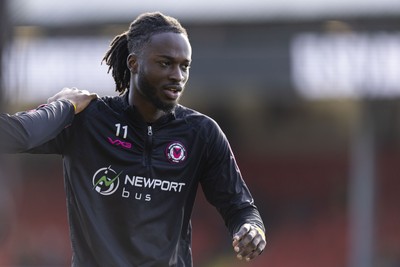 220225 - Newport County v Cheltenham Town - Sky Bet League 2 - Cameron Antwi of Newport County during the warm up