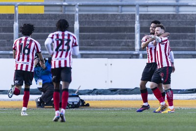 220225 - Newport County v Cheltenham Town - Sky Bet League 2 - Matty Taylor of Cheltenham Town celebrates scoring his sides first goal