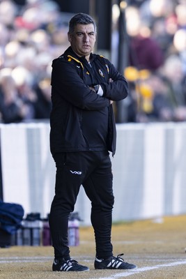 220225 - Newport County v Cheltenham Town - Sky Bet League 2 - Newport County manager Nélson Jardim on the touchline