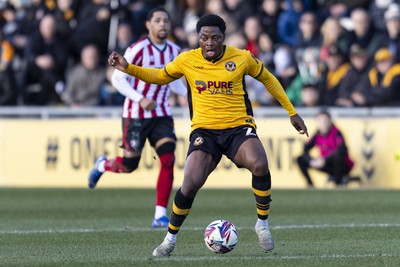 220225 - Newport County v Cheltenham Town - Sky Bet League 2 - Bobby Kamwa of Newport County in action