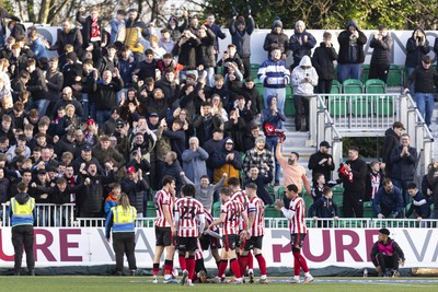 220225 - Newport County v Cheltenham Town - Sky Bet League 2 - Ethon Archer of Cheltenham Town celebrates scoring his sides third goal