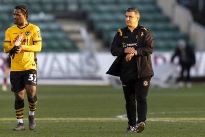 220225 - Newport County v Cheltenham Town - Sky Bet League 2 - Newport County manager Nélson Jardim at full time