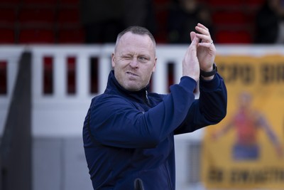 220225 - Newport County v Cheltenham Town - Sky Bet League 2 - Cheltenham Town manager Michael Flynn ahead of kick off