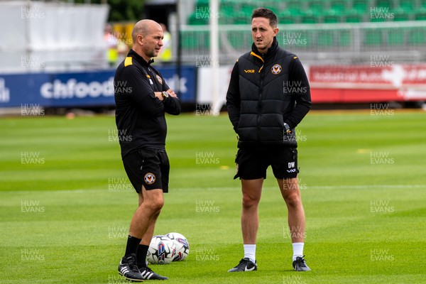 290723 - Newport County v Cheltenham Town - Preseason Friendly - Assistant Manager Joe Dunne and coach Dafydd Williams