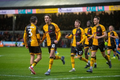 240126 - Newport County v Chesterfield - Sky Bet League 2 - Harrison Biggins of Newport County celebrates scoring a goal