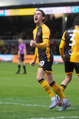 240126 - Newport County v Chesterfield - Sky Bet League 2 - Harrison Biggins of Newport County celebrates scoring a goal