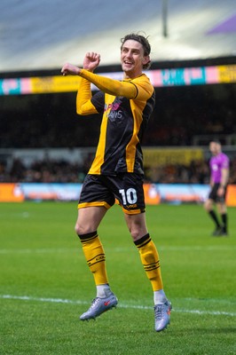240126 - Newport County v Chesterfield - Sky Bet League 2 - Harrison Biggins of Newport County celebrates scoring a goal