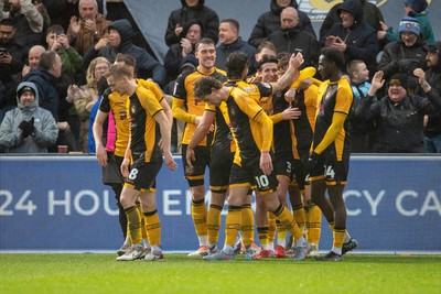 240126 - Newport County v Chesterfield - Sky Bet League 2 - Michael Spellman of Newport County celebrates his goal