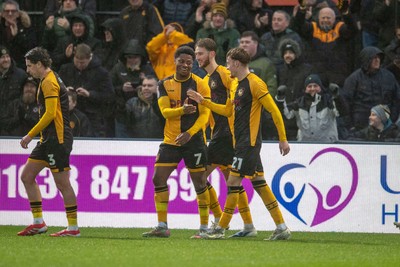 240126 - Newport County v Chesterfield - Sky Bet League 2 - Michael Spellman of Newport County celebrates his goal