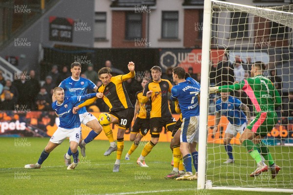 240126 - Newport County v Chesterfield - Sky Bet League 2 - Harrison Biggins of Newport County scores a goal