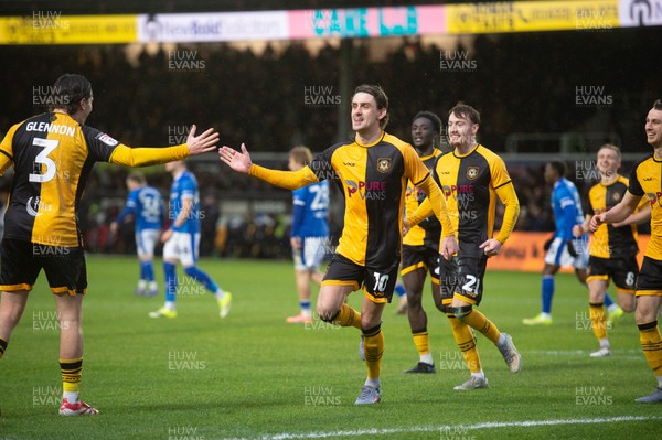 240126 - Newport County v Chesterfield - Sky Bet League 2 - Harrison Biggins of Newport County celebrates scoring a goal