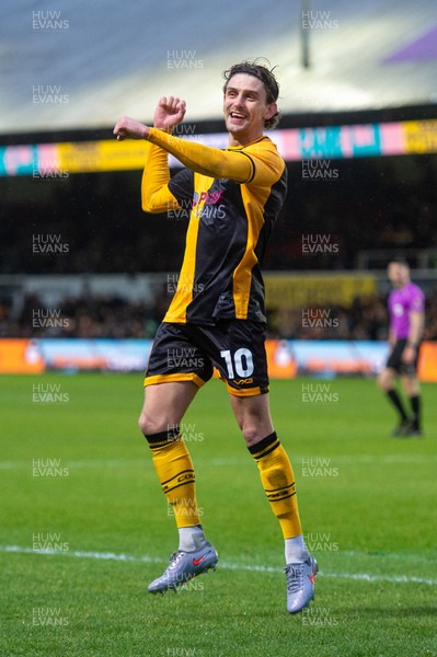 240126 - Newport County v Chesterfield - Sky Bet League 2 - Harrison Biggins of Newport County celebrates scoring a goal