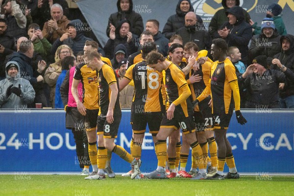 240126 - Newport County v Chesterfield - Sky Bet League 2 - Michael Spellman of Newport County celebrates his goal