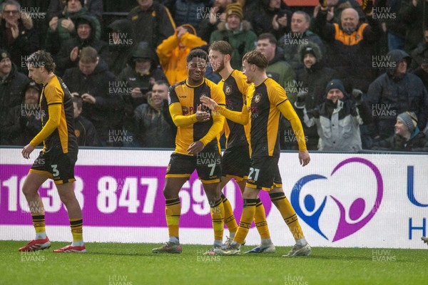240126 - Newport County v Chesterfield - Sky Bet League 2 - Michael Spellman of Newport County celebrates his goal