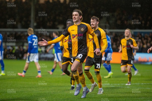 240126 - Newport County v Chesterfield - Sky Bet League 2 - Harrison Biggins of Newport County celebrates scoring a goal