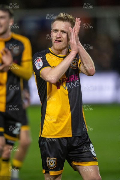 240126 - Newport County v Chesterfield - Sky Bet League 2 - Matthew Smith of Newport County applauds the fans