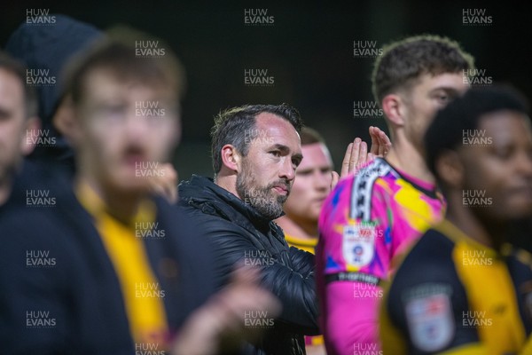 240126 - Newport County v Chesterfield - Sky Bet League 2 - Christian Fuchs, manager of Newport County applauds the fans