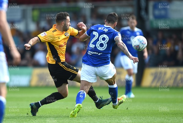 260817 - Newport County v Chesterfield - SkyBet League 2 - Robbie Willmott of Newport County and Robbie Weir of Chesterfield compete