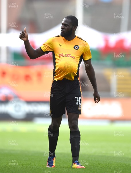 260817 - Newport County v Chesterfield - SkyBet League 2 - Frank Nouble of Newport County celebrates with the match ball at the end of the game