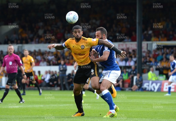 260817 - Newport County v Chesterfield - SkyBet League 2 - Joss Labadie of Newport County and Jak McCourt of Chesterfield compete