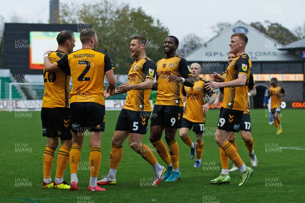 051122 - Newport County v Colchester United - FA Cup First Round - Newport County celebrate after scoring a goal