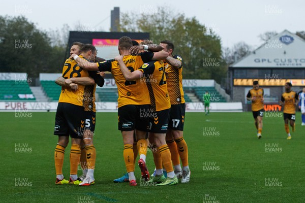051122 - Newport County v Colchester United - FA Cup First Round - Newport County celebrate after scoring a goal