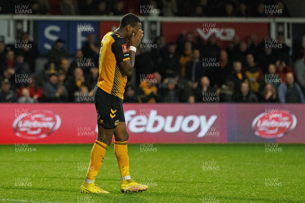 051122 - Newport County v Colchester United - FA Cup First Round - Omar Bogle of Newport County reacts after going close with a header