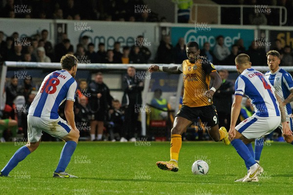 051122 - Newport County v Colchester United - FA Cup First Round - Omar Bogle of Newport County shoots at goal