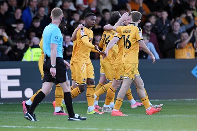 101026 - Newport County v Colchester United - Sky Bet League 2 - Tanatswa Nyakuhwa of Newport County celebrates scoring a goal with team mates