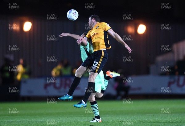 171017 - Newport County v Colchester United - SkyBet League 2 - Ben Tozer of Newport County and Doug Loft of Colchester United compete