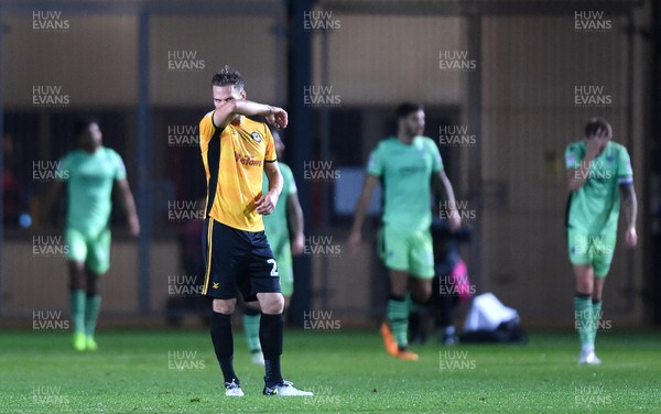 171017 - Newport County v Colchester United - SkyBet League 2 - Mickey Demetriou of Newport County looks dejected