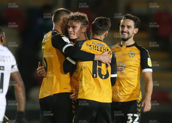 271020 - Newport County v Colchester United - SkyBet League Two - Scott Twine of Newport County celebrates scoring a goal with team mates
