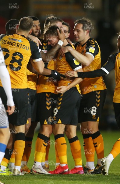 271020 - Newport County v Colchester United - SkyBet League Two - Scott Twine of Newport County celebrates scoring a goal with team mates