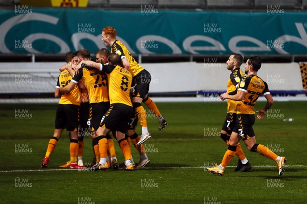271020 - Newport County v Colchester United - SkyBet League Two - Padraig Amond of Newport County celebrates scoring a goal with team mates